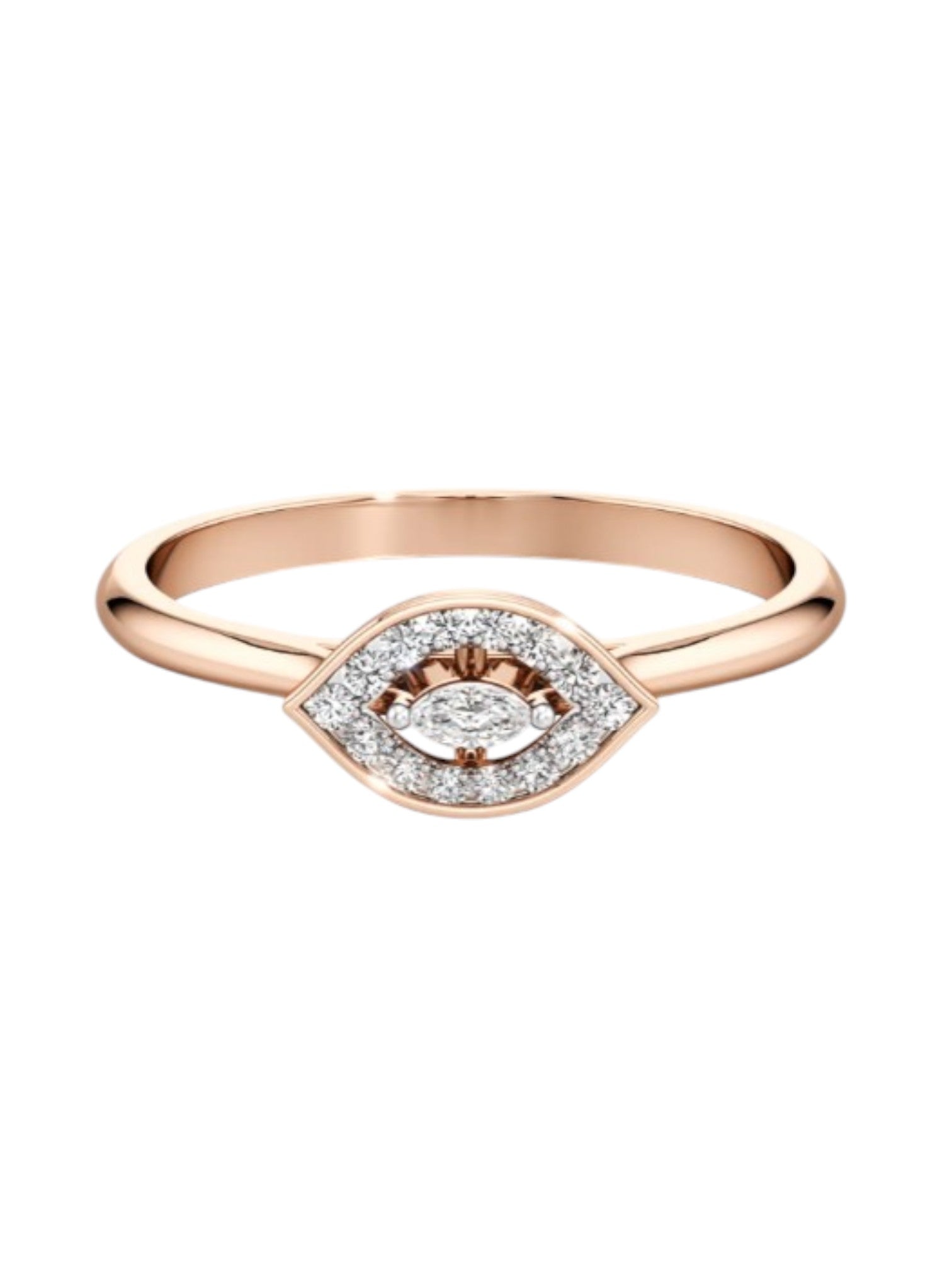 Trendy Evil Eye Rose Gold Plated CZ Stone Light Weight Silver Ring For Women By Kesardeep